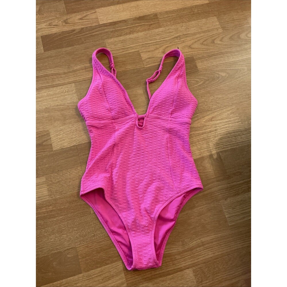 Roxy Haleiwa Plunge Neckline One Piece Swimsuit Neon Pink Size Medium $106 - Picture 4 of 7